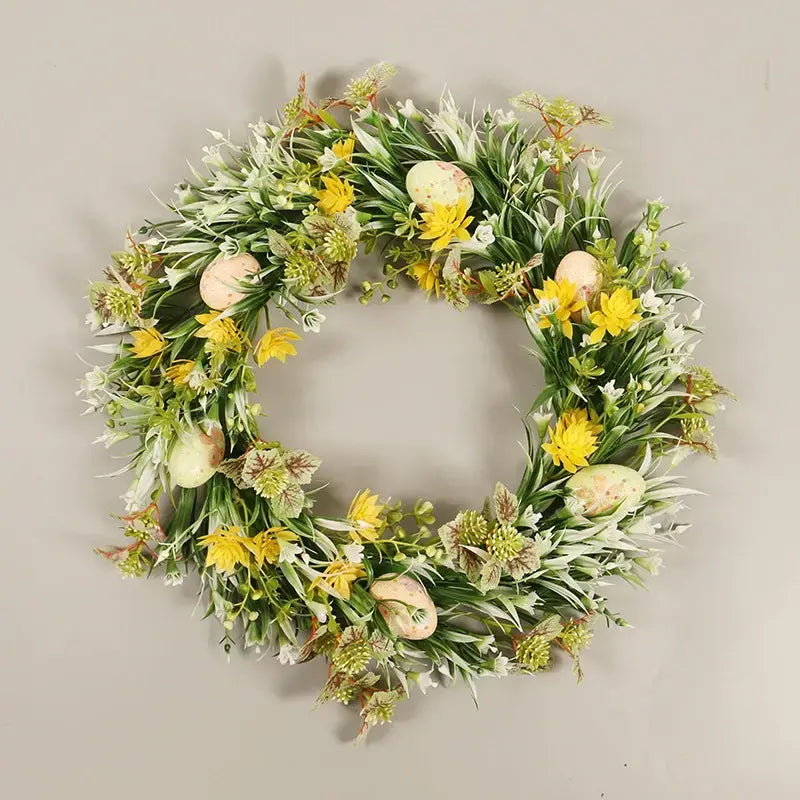 Festive Egg Small Yellow Flowers Artificial Wreath
