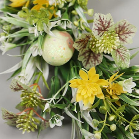 Festive Egg Small Yellow Flowers Artificial Wreath Detail Display