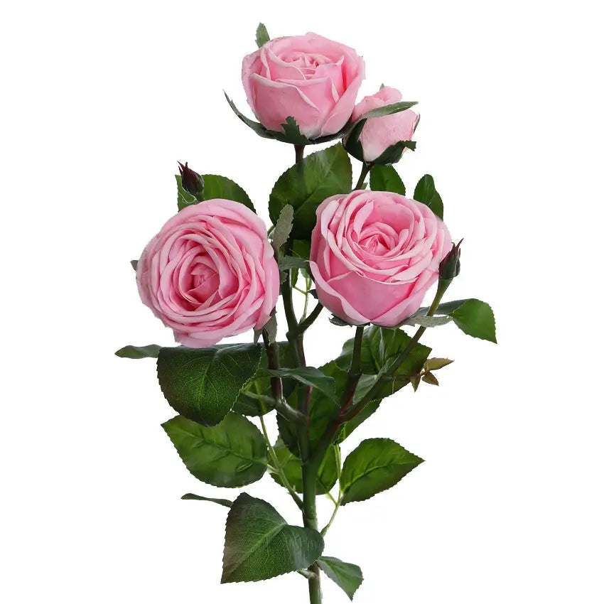 Lifelike artificial four-headed pink rose