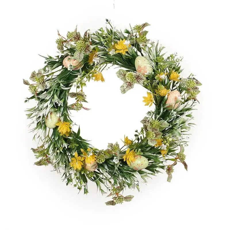 Festive Egg Spring Aquatic Plants Green Yellow Artificial Wreath